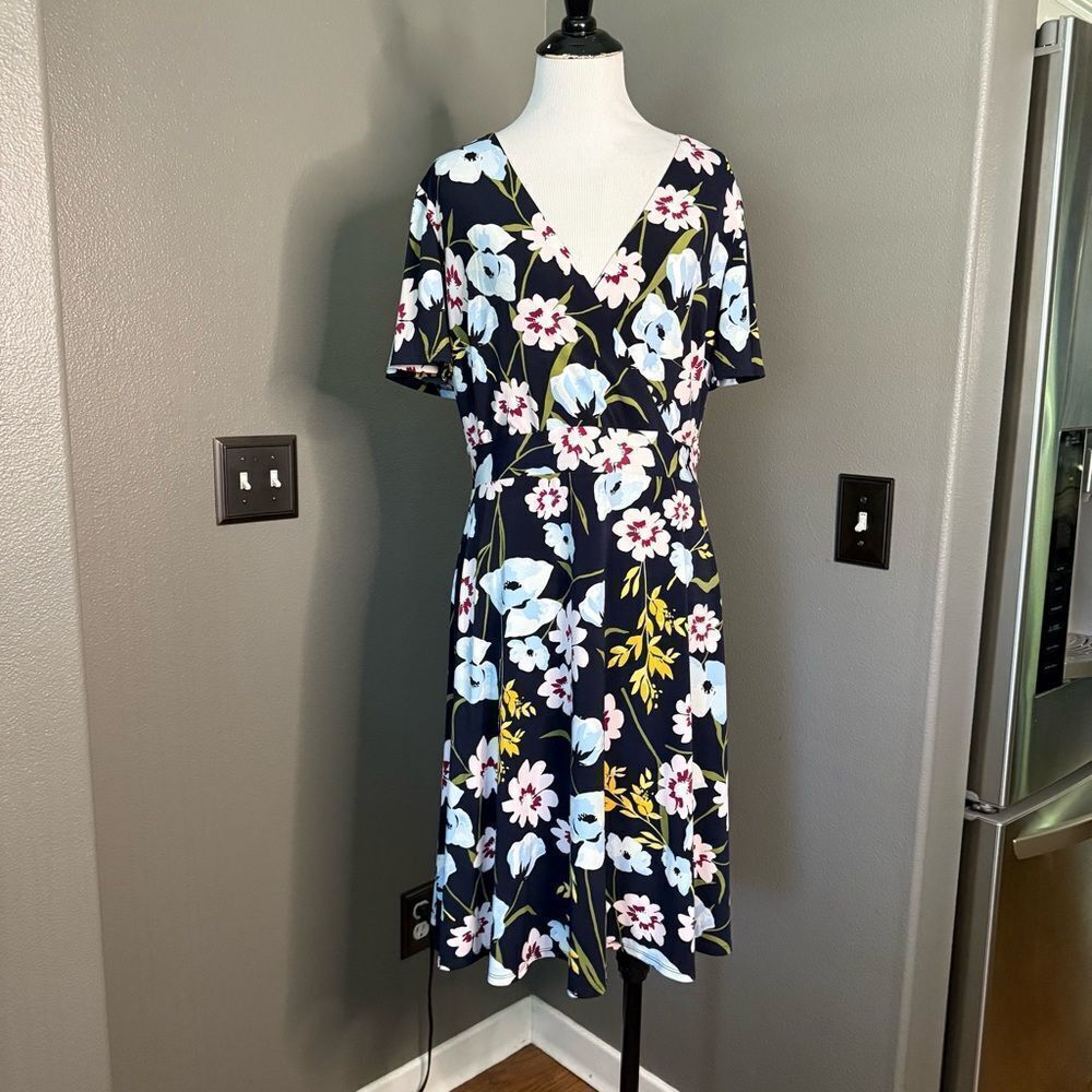 Ann Taylor Floral Wrap Midi Dress - Black, White, Pink, Blue, Yellow